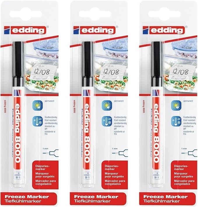 3x Edding 8000 Tiefkühlmarker 1 mm Permanent Marker Kühlmarker Gefrierbeutel
