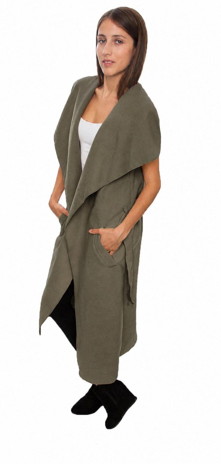Rock Creek Übergangsjacke Khaki/Grün Damen Mantel Wasserfall Kragen One-Size