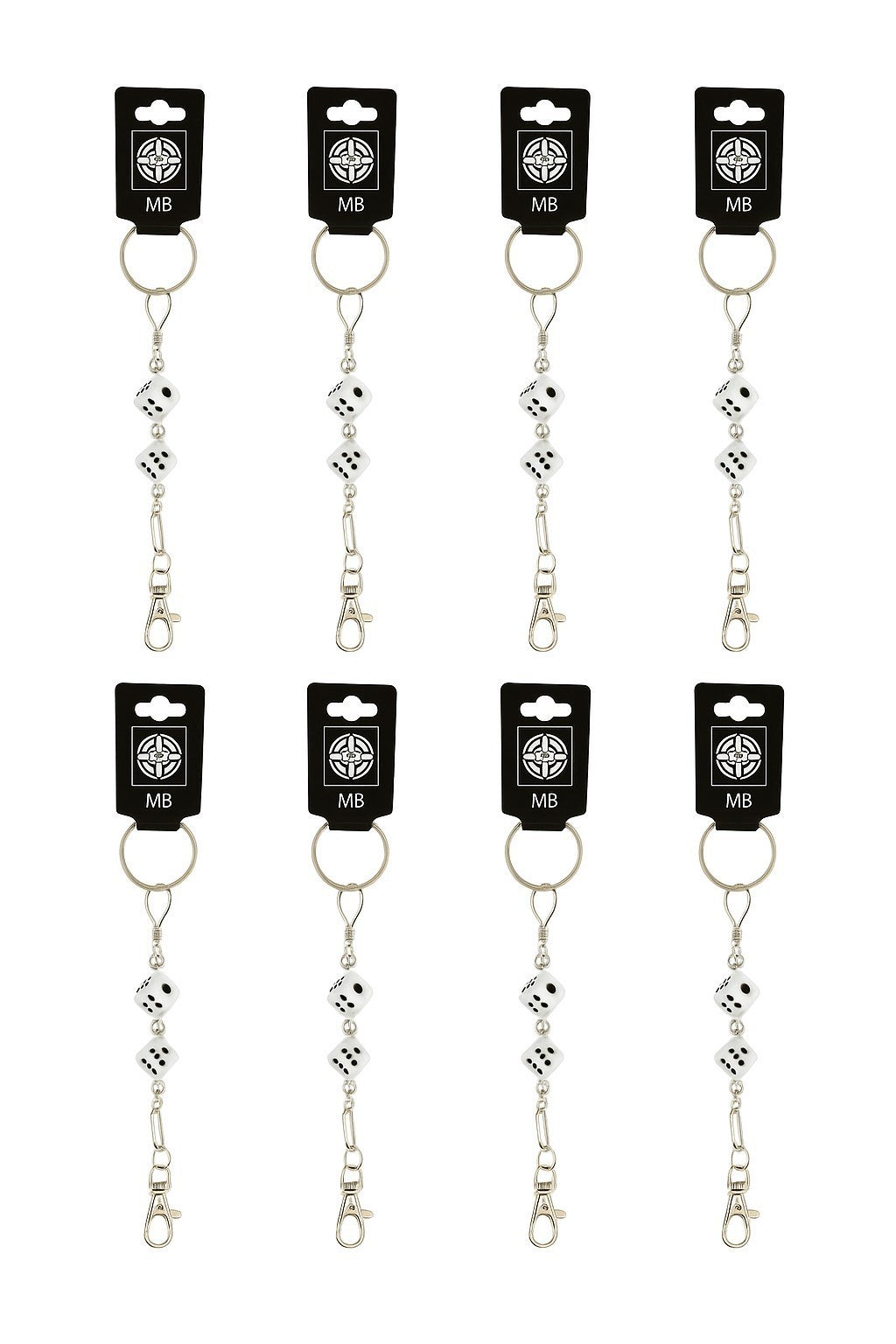 8er Set Schlüsselanhänger Würfel Weiß Schlüsselring Schlüsselhalter Bund Dice