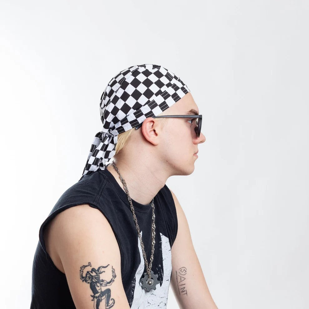 Bandana Schwarz/Weiß Kariert Zandanna Mütze Stirnband Biker Rocker Kopftuch Cap