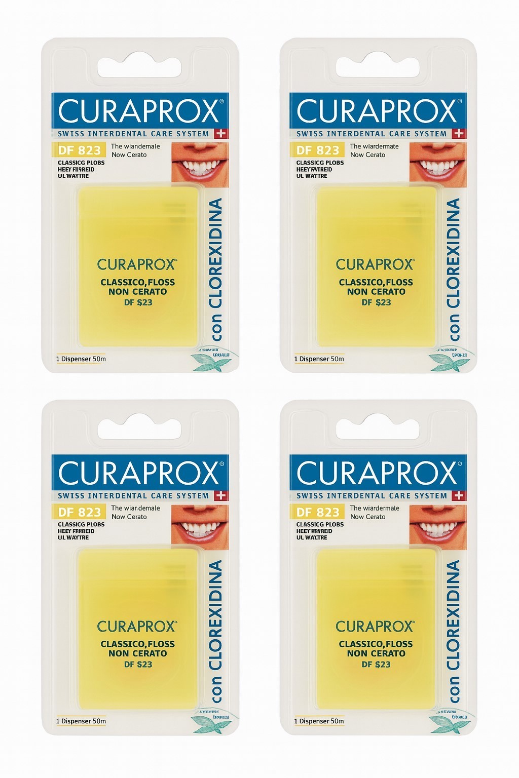 4er Set Curaprox DF 823 Classico Floss je 50m Spender Zahnseide Zahnreinigung