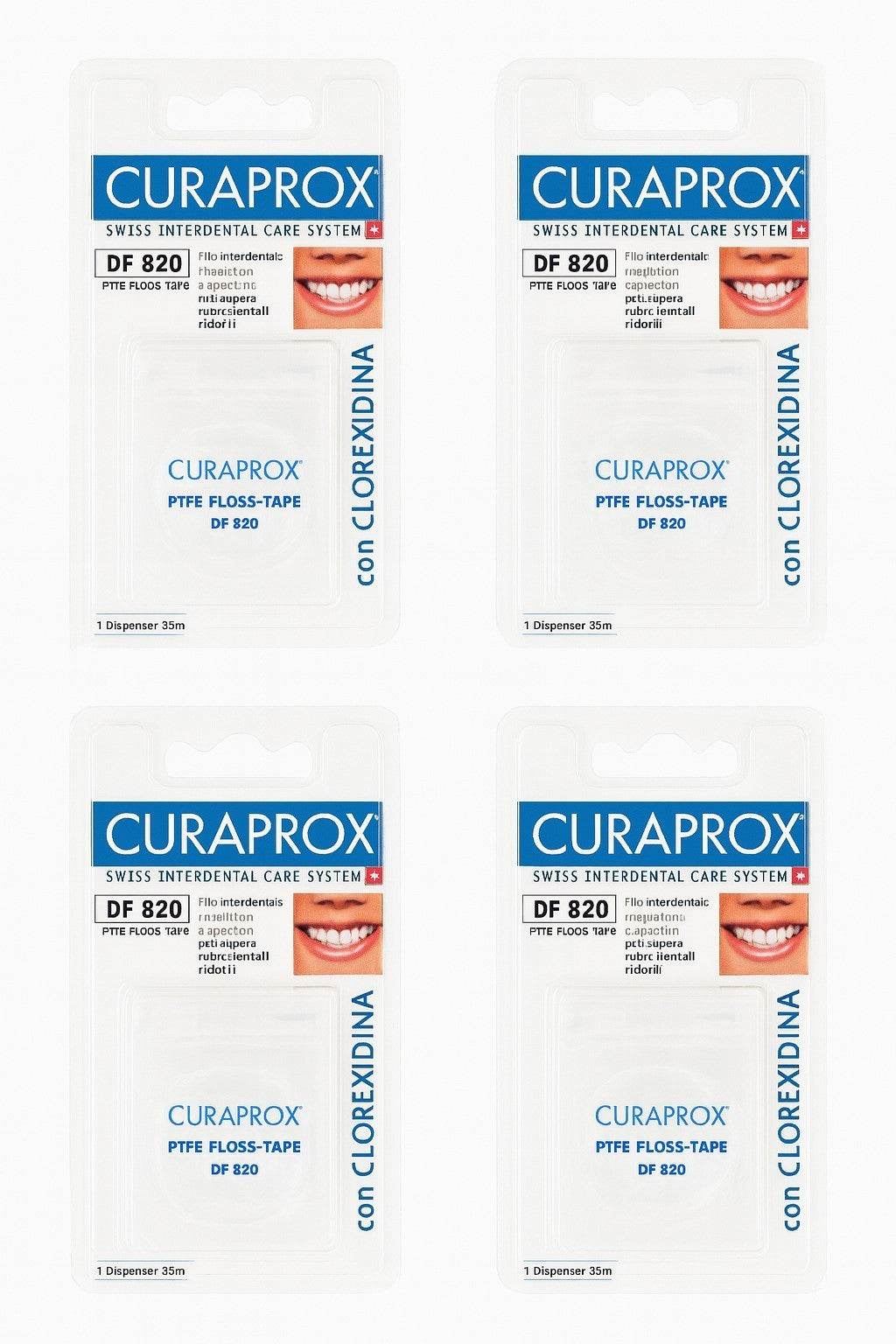 4er Set Curaprox DF 820 PTFE Floss Tape je 35m Spender Zahnseide Zahnreinigung