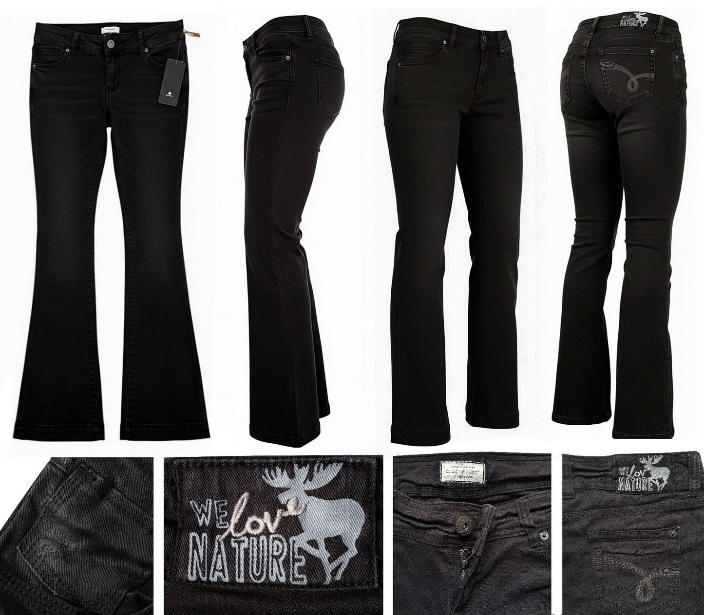 Bootcut Damen Jeans Schlaghose Flared Hüft Hose Black Denim Pants Größe 34-52
