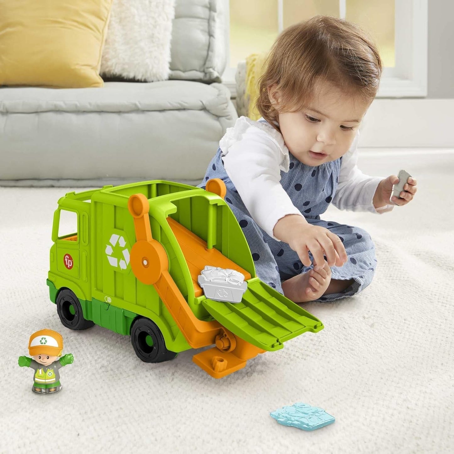 Fisher Price Little People Recycling Müllwagen mit Figur und Sound Müllabfuhr