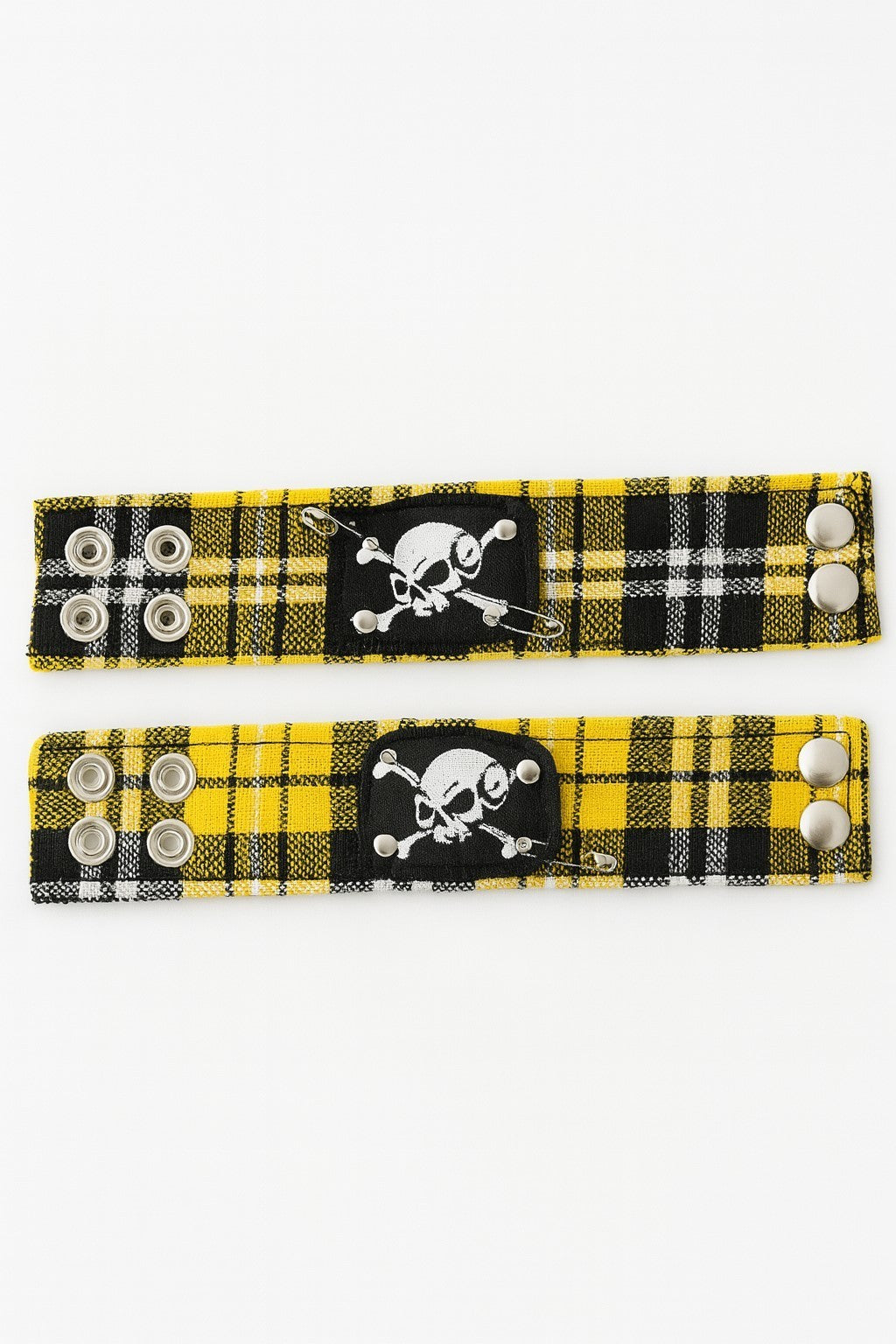 2er Set Armband Stoff Gelb Schwarz kariert Totenkopf Skull Punk Rock Gothic Emo