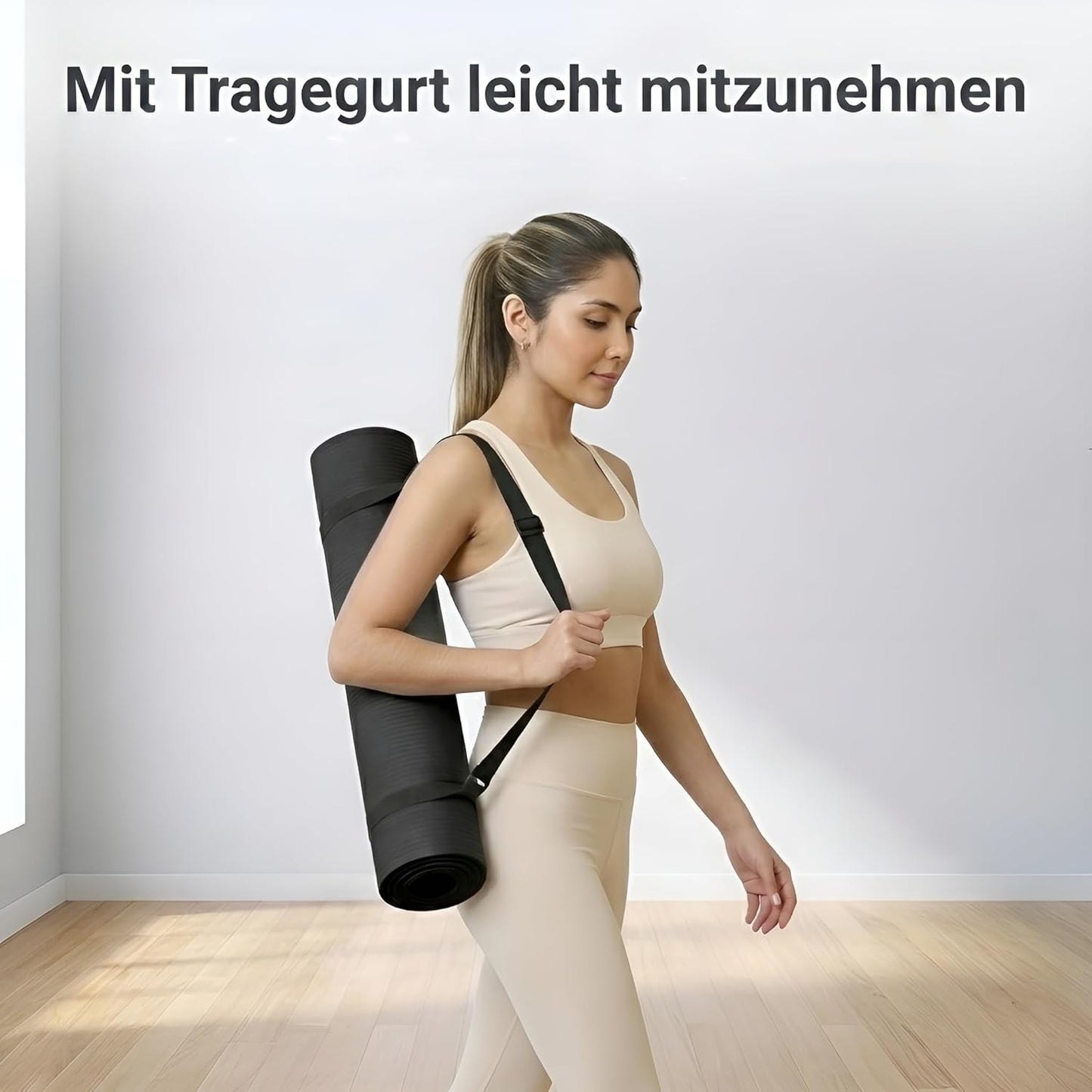 2x diMio Gymnastikmatte Yogamatte Fitnessmatte Schwarz 185x60x1cm inkl. Tragegurt Sportmatte