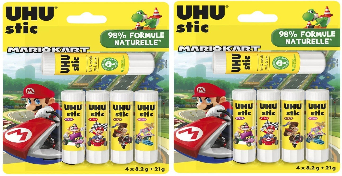 2 x Uhu Stic Mariokart 5er Set (4x 8,2g + 1x 21g) Klebestift Bastelkleber Sticks