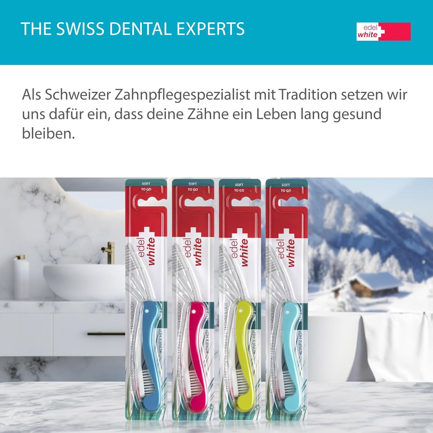 12 x edel+white Flosserbrush TO GO Soft Zahnbürste Reisezahnbürsten einklappbar