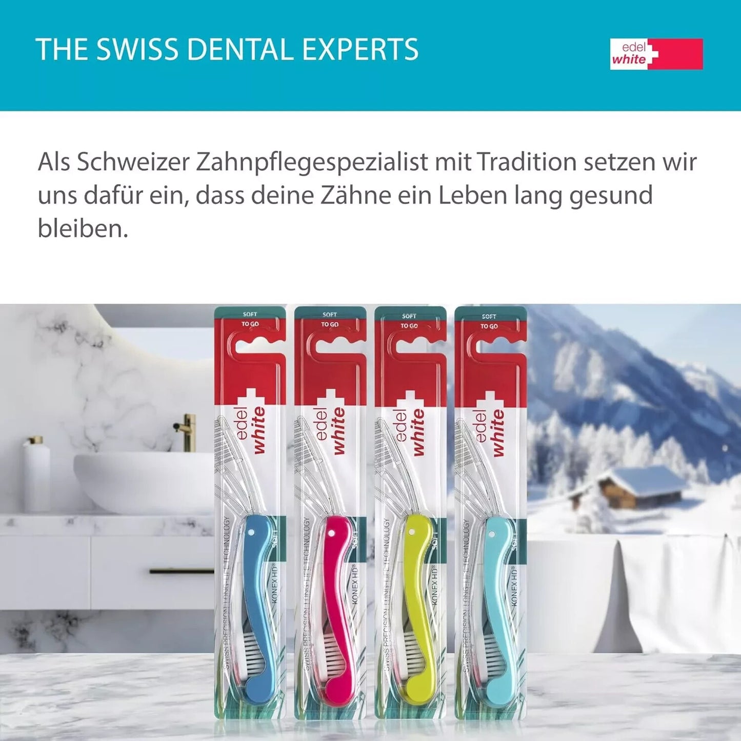 12 x edel+white Flosserbrush TO GO Soft Zahnbürste Reisezahnbürsten einklappbar