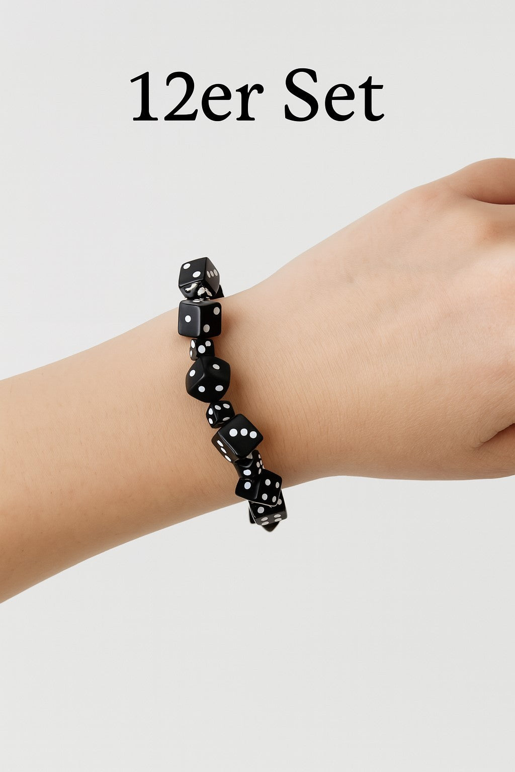12er Set Armbänder Schwarz/Weiß Würfel Stretch Accessoire Schmuck Retro Geschenk