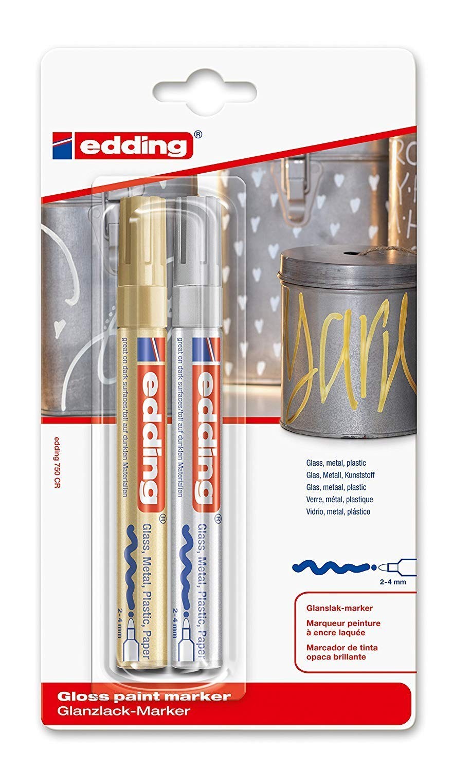 2er Set Edding 750 CR Gold Silber Glanzlackmarker 2-4 mm Wasserfest Lackmarker