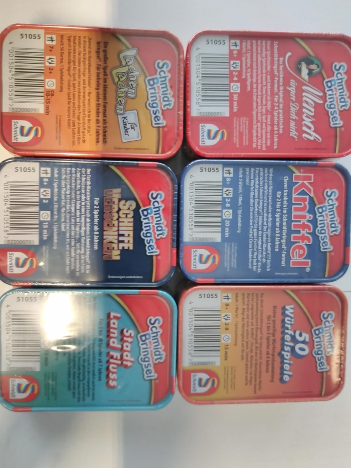 6er Set Schmidt Bringsel Spiele Seeschlacht/Lachen Lachen/Stadt,Land,Fluss uvm.