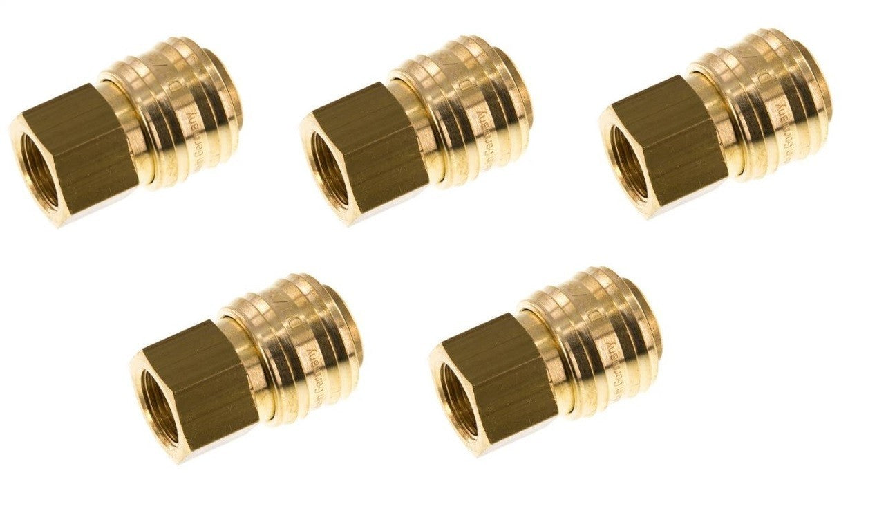 5er Set ROWI Einhandkupplung mit Innengewinde 3/8 Zoll Messing Druckluftzubehör