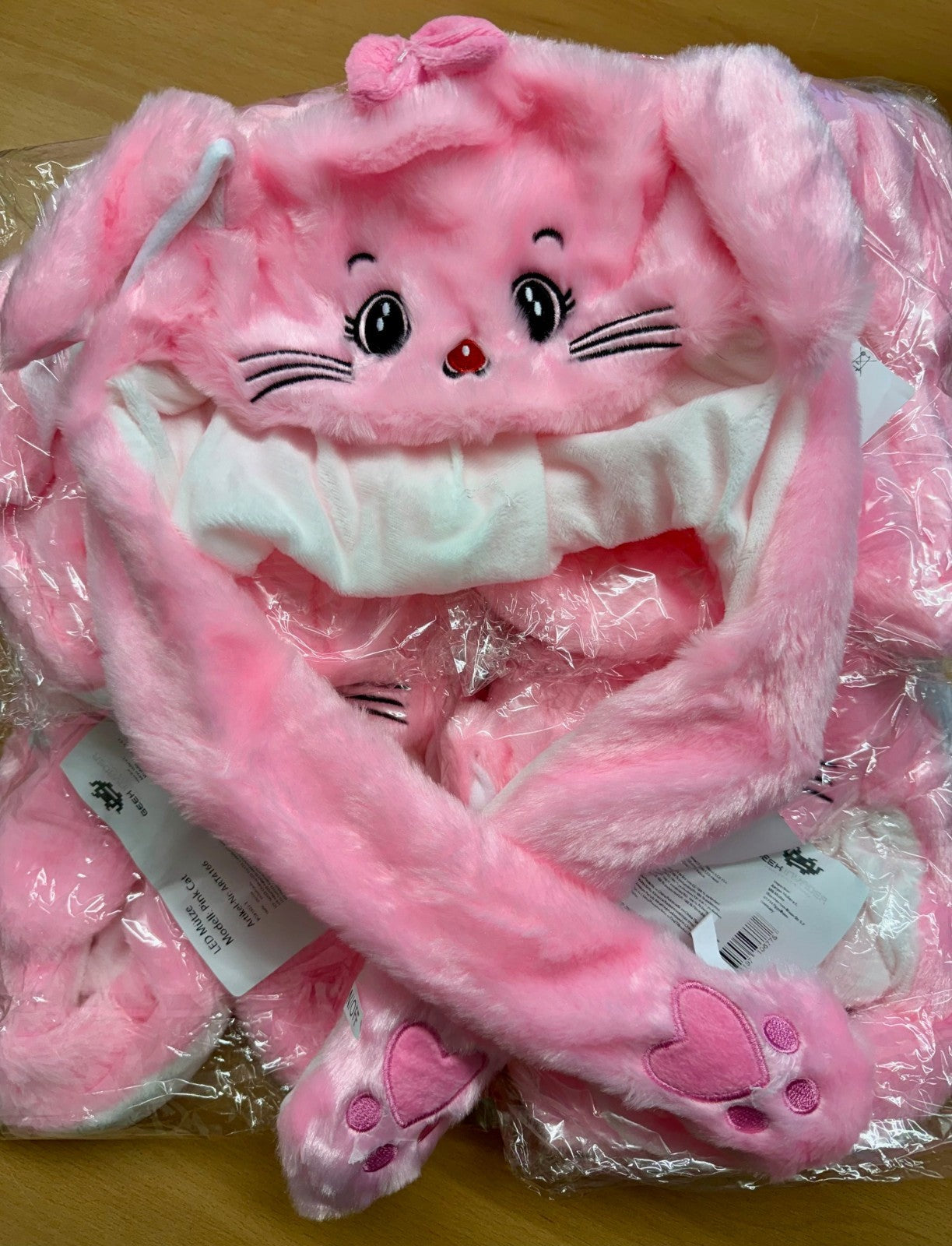 Karton mit min. 10 LED Licht Mützen pinke Katze Restposten Posten A Ware Aktion Kind
