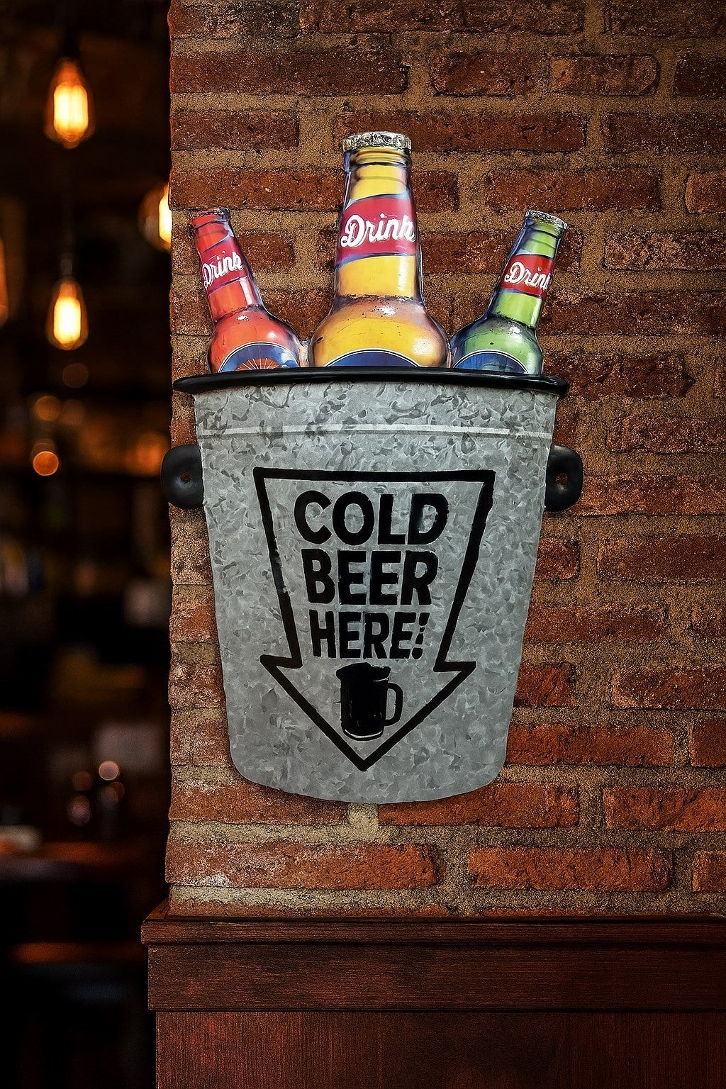 Blechschild Cold Beer Here 55x36 cm Drink Bier Eimer Deko Diner Kneipe Pub Retro