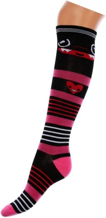 4er Set Overknee Socken – Bunte Monster Strümpfe aus Baumwolle, Lustige Kniestrümpfe im Cartoon Design, Weich & Dehnbar, Ideal für Alltag, C