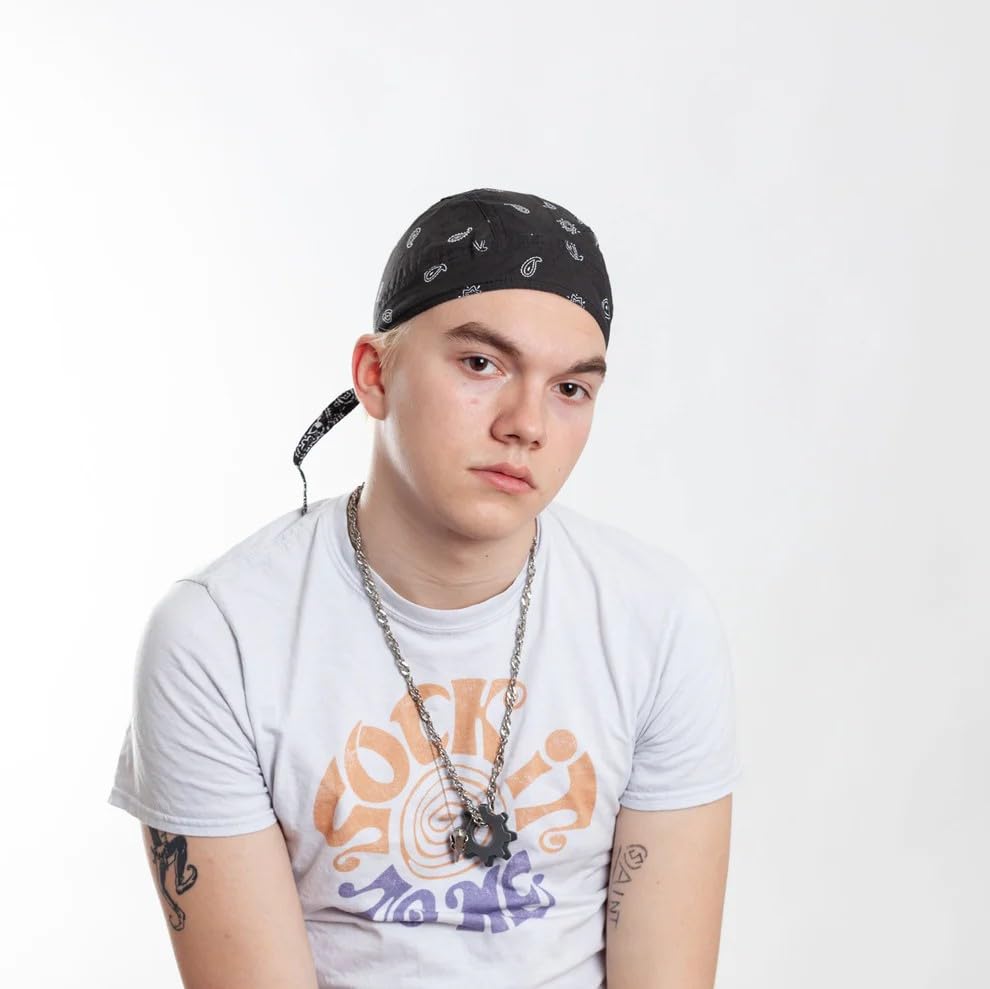 Schwarzes Bandana Kopftuch mit Paisley Muster – Unisex Biker Tuch, Piratentuch, Baumwolle, Sommer Sonnenschutz