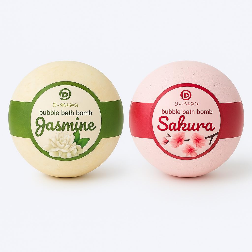 2er Set Badebomben – Jasmin & Kirschblüte | Handgemachte Badekugeln aus Thailand | Wellness Bubble Bath Bombs – je ca. 180 g