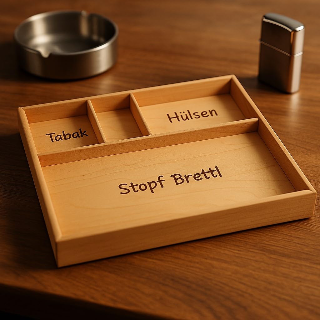 Tabak Stopfbrett aus Buche – Handmade Zigaretten Stopfbrett mit Fächern für Tabak & Hülsen | Holz Tablett 41x31 cm | Selbststopfen Zubehör