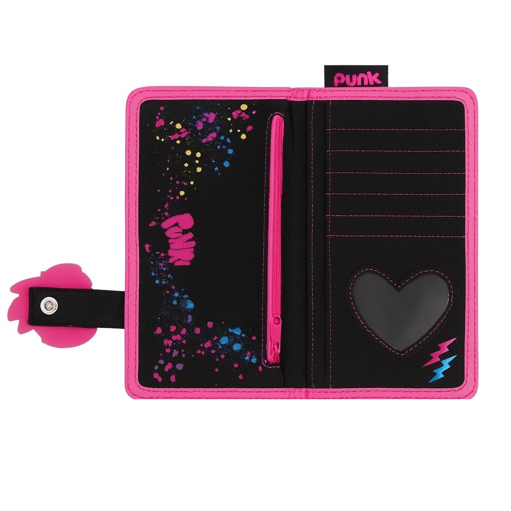 Kinder Geldbeutel Schwarz/Pink – Portemonnaie Geldbörse Wallet Punk Style – Mädchen Accessoire – robust & praktisch