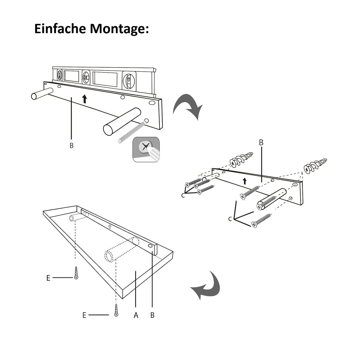 Schwebendes Wandregal Set 2 Stück aus Echtholz L 30cm inkl. Bohrlochmarker 20mm – Braun