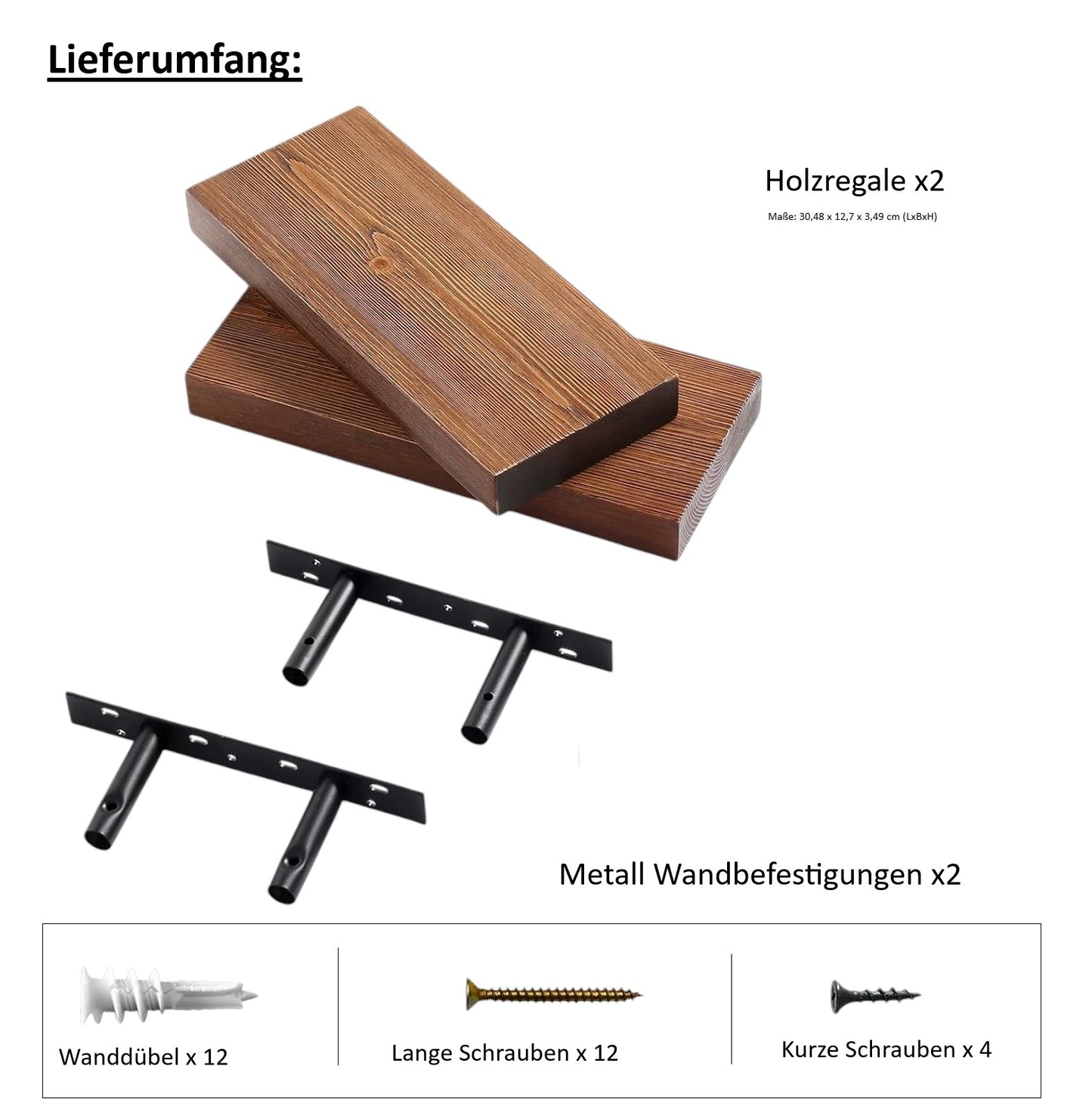 Schwebendes Wandregal Set 2 Stück aus Echtholz L 30cm inkl. Bohrlochmarker 20mm – Braun