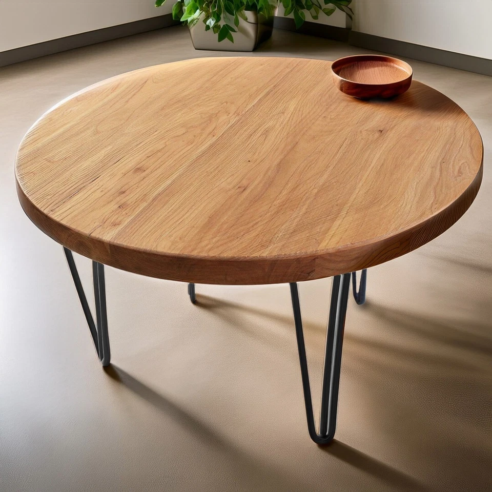 WELLAND Couchtisch Ulmenholz Wohnzimmertisch Beistelltisch Holz klein rund