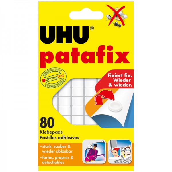 UHU Patafix 10x80 St. Klebepads Klebeband wieder ablösbar wiederverwendbar weiß
