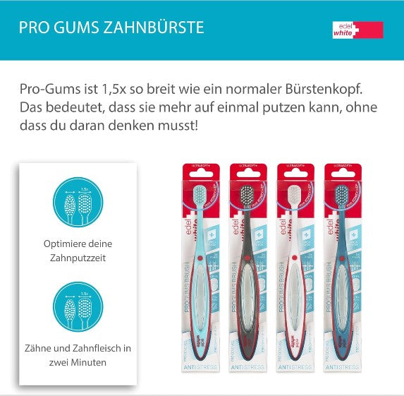 4 x edelwhite Zahnbürste GUM Pro Gums ultraweich Breiter Bürstenkopf SANFT ZAHN