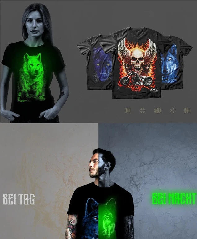 🔥XL T-Shirt Katze Rosa Glow in the Dark Wild Clothing Leuchtet im Dunkeln🔥