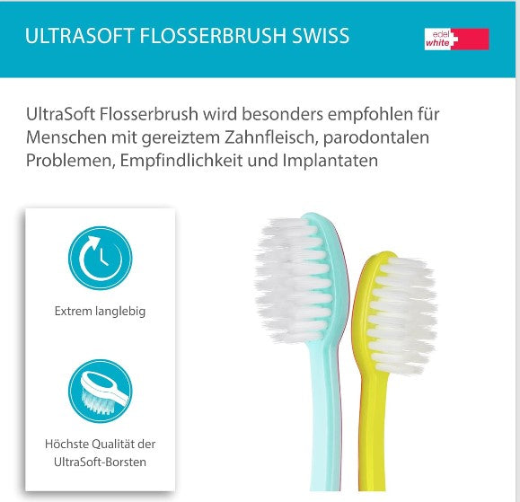 10x edelwhite Flosserbrush Zahnbürsten - soft Schweiz Zahnbürste