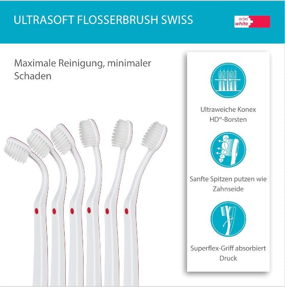 10x edelwhite Flosserbrush Zahnbürsten - soft Schweiz Zahnbürste