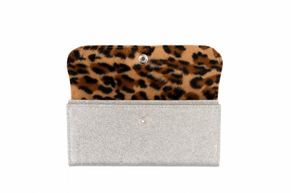 Geldbeutel Silber Lack Innen Leopard Geldbörse Portemonnaie Accessoires Vintage