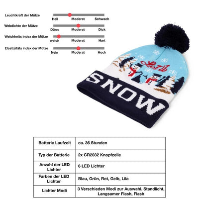 3er Set LED Mütze Let it Snow & Dino Hell-Dunkelblau Weihnachtsmütze Weihnachten
