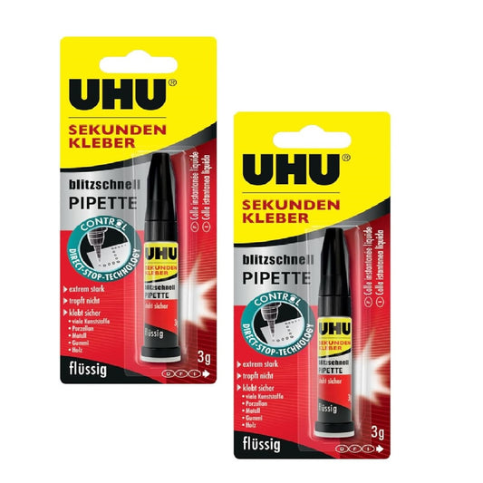 2x Uhu Sekundenkleber blitzschnell Pipette flüssig je 3g Superkleber Reparatur