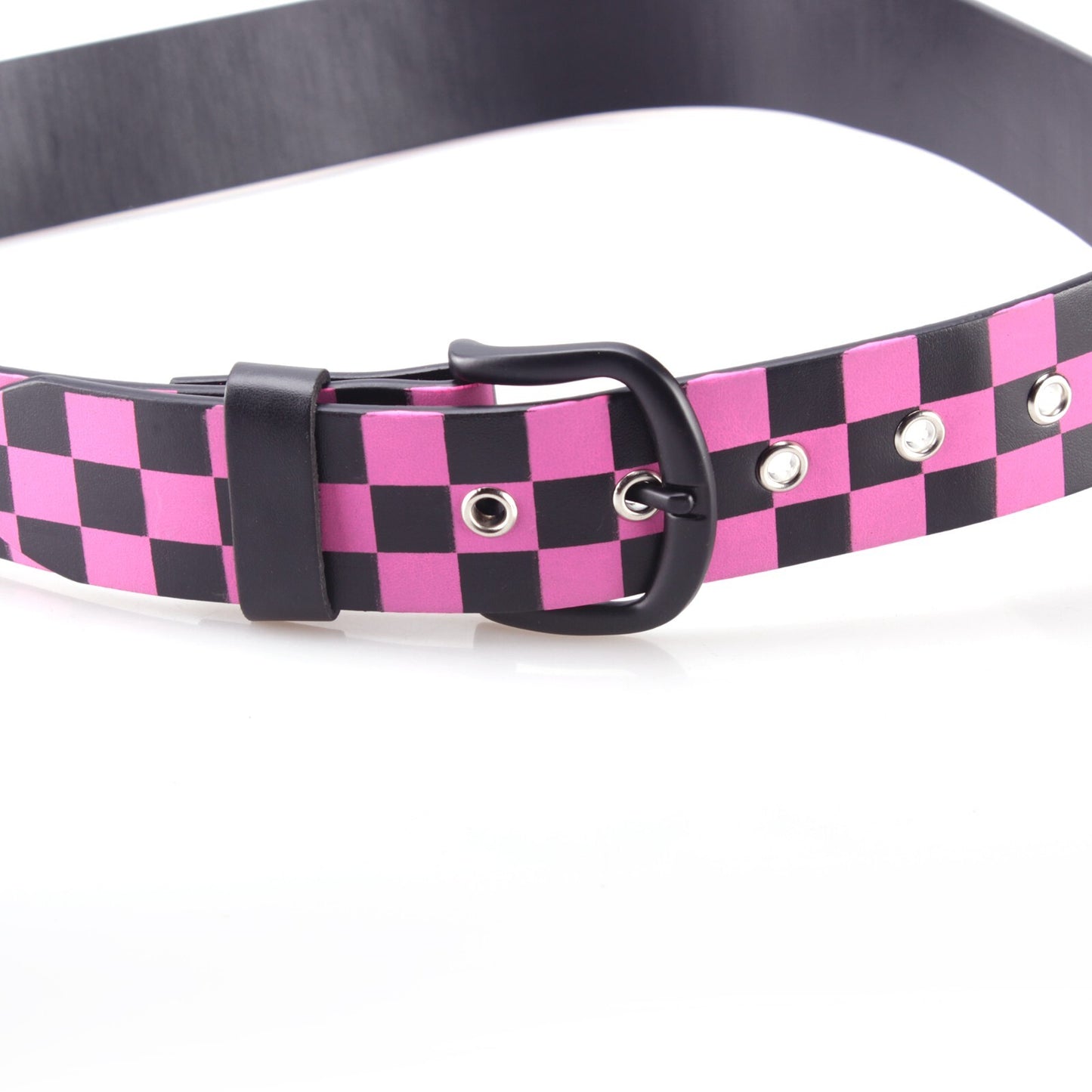 Ledergürtel Schwarz/Pink kariert Unisex Gürtel Belt Jeansgürtel Karomuster Mode Damen