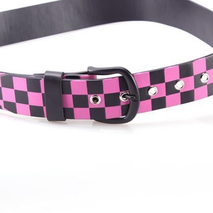 Ledergürtel Schwarz/Pink kariert Unisex Gürtel Belt Jeansgürtel Karomuster Mode Damen