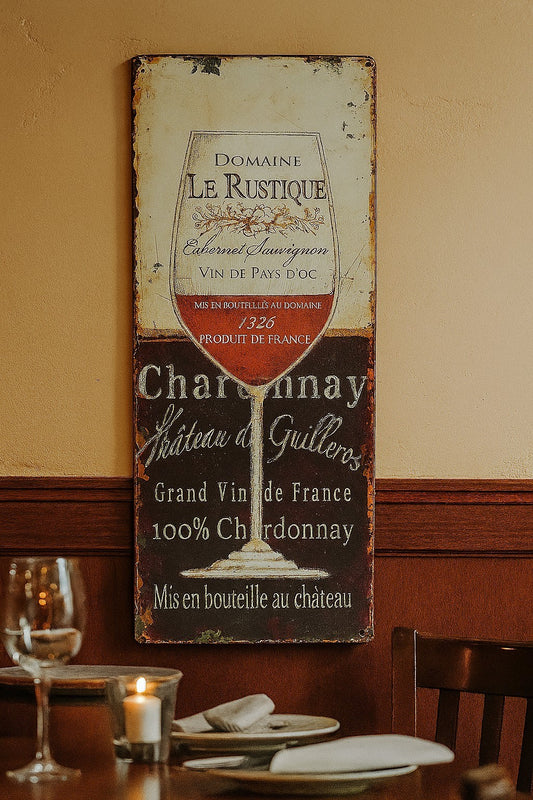 Blechschild Weinglas Wein Frankreich 50x20 cm Deko Restaurant Weinlokal Vintage