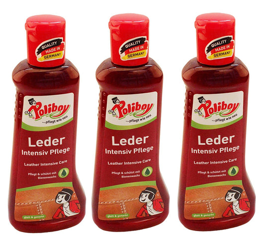 3x Poliboy Leder Intensiv Pflege 200ml Reinigung Möbel Auto Taschen Glattleder