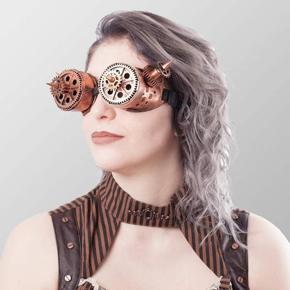 Steampunk Brille mit Zahnrädern u. Spitzen in Bronze Brillen Gothic Punk Cosplay