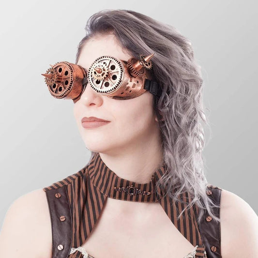 Steampunk Brille mit Zahnrädern u. Spitzen in Bronze Brillen Gothic Punk Cosplay