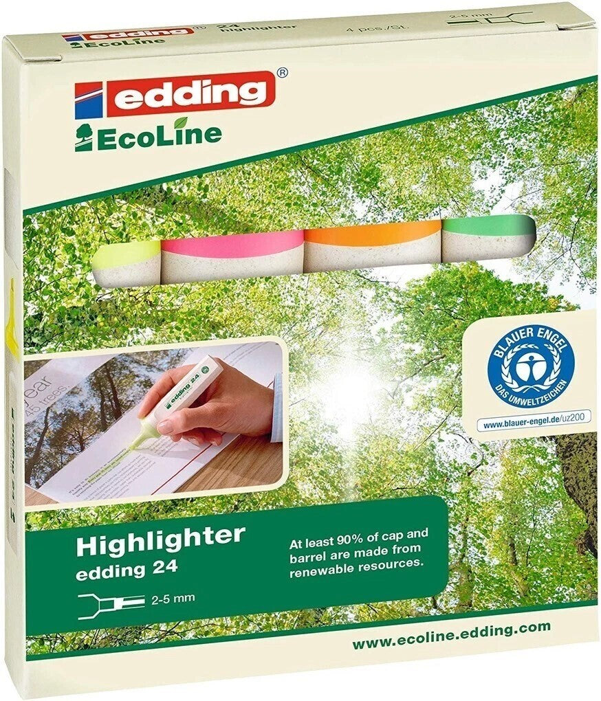 Edding EcoLine Textmarker 4er Set 2-5mm Neonfarben Marker Keilspitze Highlighter