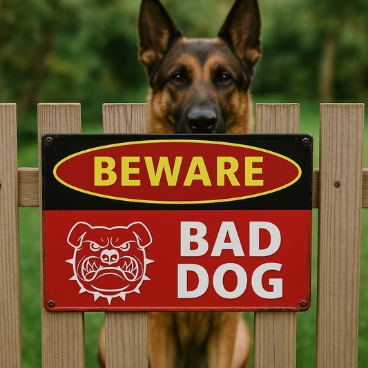 Blechschild Beware Bad Dog Schild Zaun 30 x 20 cm Retro Gefahr Hund Warnschild
