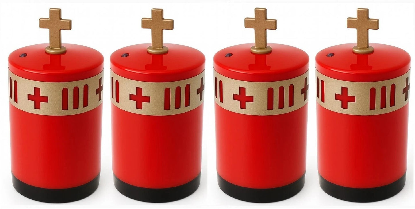 4 er Set Garbleuchte Kreuz Rot Grablampe Grablicht Grablaterne mit Nacht Sensor