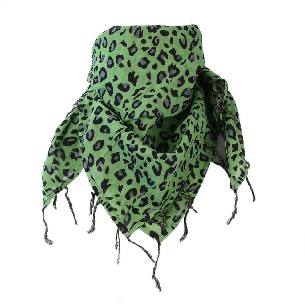 Tuch Leoparden Muster Grün Fransen Halstuch Damen Retro Vintage Tuch Animal Leo