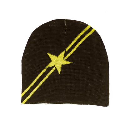 Strickmütze Stern Braun Gelb Mütze Strick Wintermütze Strickbeanie Winter Unisex