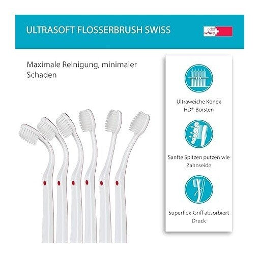 2x edel white Flosserbrush Ultrasoft Zahnbürsten Schweiz Zahnbürste Konex HD
