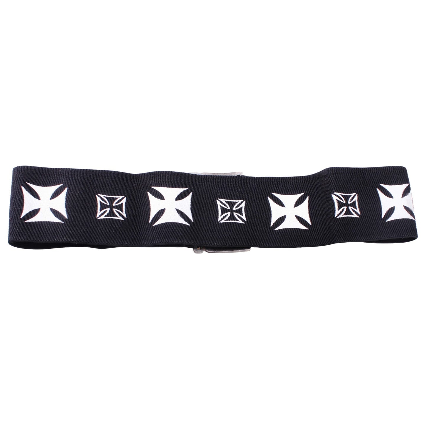 Stretch Gürtel Belt Schwarz/Weiß Wappen Kreuz Taillengürtel Gothic Retro Vintage Mode