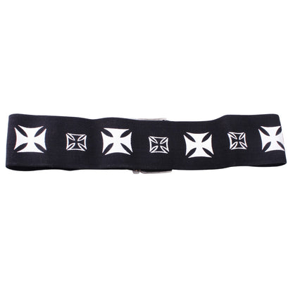 Stretch Gürtel Belt Schwarz/Weiß Wappen Kreuz Taillengürtel Gothic Retro Vintage Mode