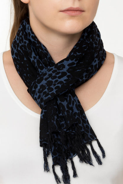 Schal Tuch Leoparden Muster Blau Fransen Halstuch Animal Print Leo Kopftuch Mode